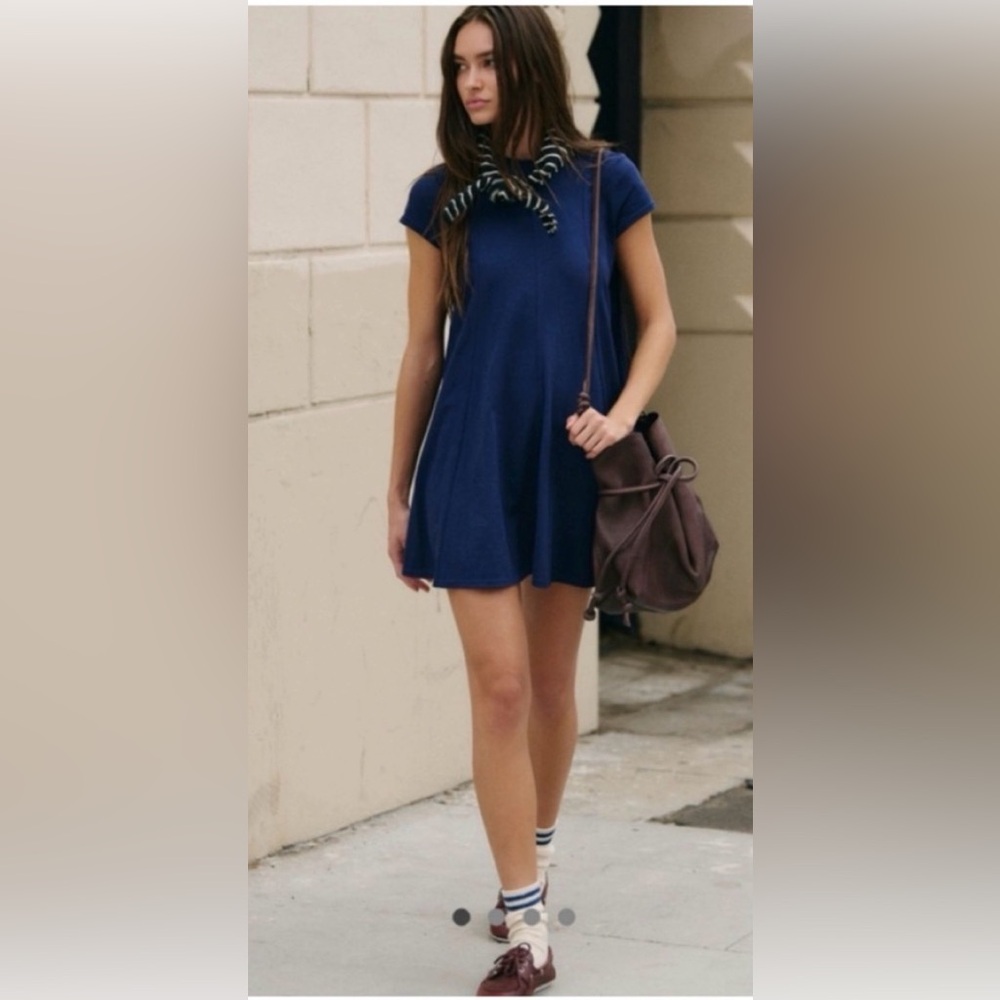free people Mandi Mini blue swing short sleeve dress
